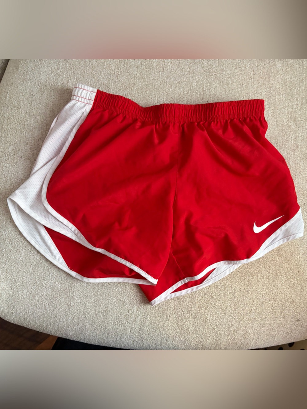 Nike Red Athletic Shorts with Black Swoosh